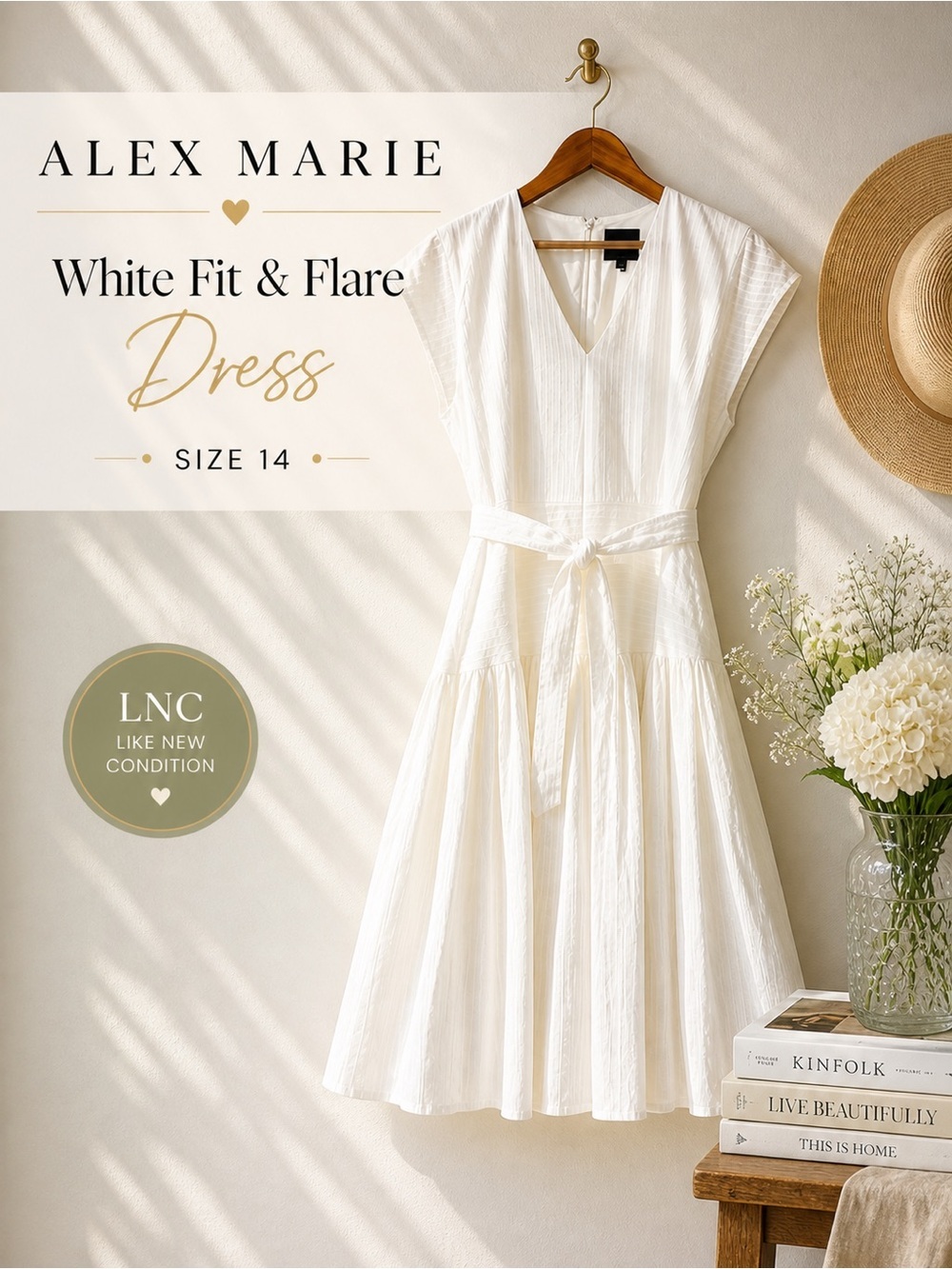 Alex Marie White Textured Fit & Flare Dress Size 14